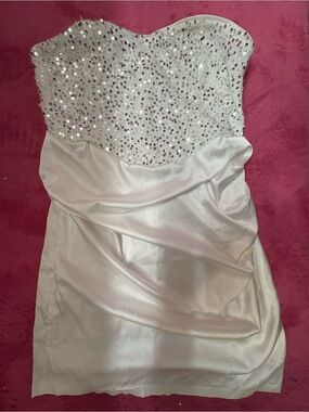 White Strapless Sequin Bustier Cocktail Dress